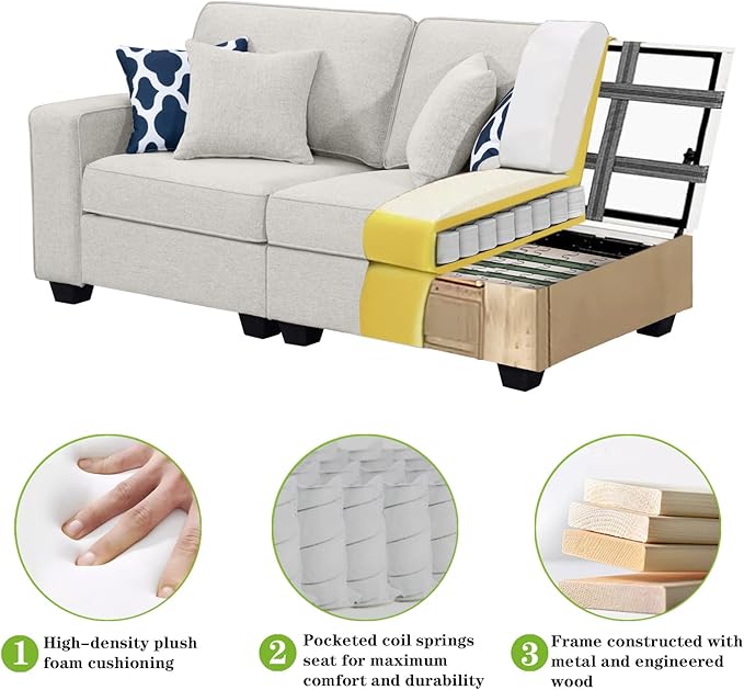 L Lengend Vansen Modular Sectional Sofa U Shaped Couch with Ottoman Modern Reversible Corner Sectional Couch for Living Room (Cream, 2+3 with Ottoman)