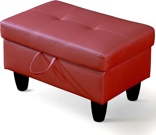 Ottoman Rectangular Storage Ottoman Bench, Faux Leather Footrest, Coffee Table, Stool Footstool with Hinged Lid for Living Room, Bedroom, Entryway, Red, 28.5"x19"x17.5"