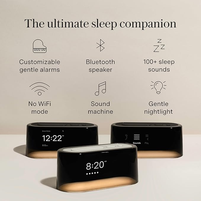 Loftie Alarm Clock with Sound Machine – Smart Alarm Clock with Light, White Noise, Bluetooth Speaker, Night Light Sound Machine, 100+ Sounds, Blackout Mode, No WiFi Mode, Optional Subscription - Steel