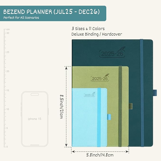 BEZEND Planner 2025-2026 Weekly and Monthly, 5.8" x 8.5" Academic Calendar (Jul 25-Dec 26) Vertical Daily Appointment with Hourly Timeslot & Monthly Tab, PU Leather Hardcover - Lavender