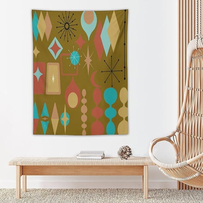 ICMOLYYENLO Boho Medieval Cat Tapestry, Abstract Atomic Starburst Geometric Aesthetic Art Wall Hanging For Bedroom Living Room Dormitory 60x60 Inches