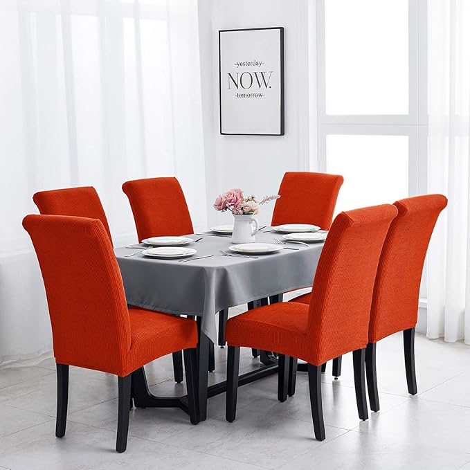 Joccun Chair Covers for Dining Room Set of 8, Dining Chair Slipcovers Stretch Dining Room Chair Covers Seat Protector,Washable Parsons Chair Cover for Home,Hotel,Banquet(Pureed Pumpkin,8 Pack)