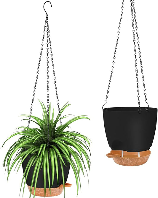 GARDIFE Hanging planters for Indoor Plants, 8 inch Hanging Planter, Self Watering Plant Pot, 2 Pack self Watering Hanging Planter, Black
