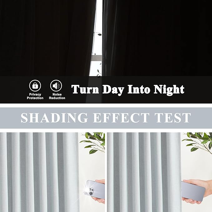 Vision Home Blue Gray Pinch Pleated Full Blackout Curtains Linen Blended Room Darkening Window Curtains 72 inch for Living Room Bedroom Thermal Insulated Pinch Pleat Drapes with Hooks 40" Wx72 Lx2