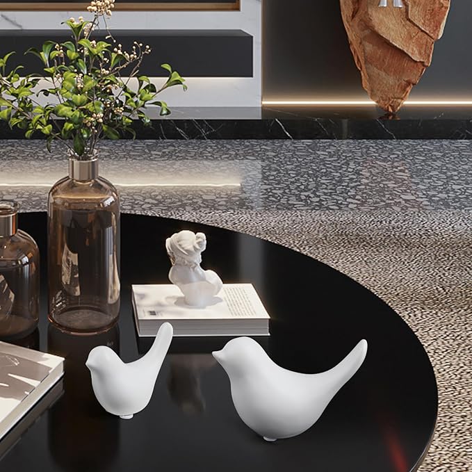 Notakia Small White Birds Statues Home Decor Modern Style Decorative Ornaments for Living Room, Bedroom, Office Desktop, Cabinets (2Pcs White Birds)