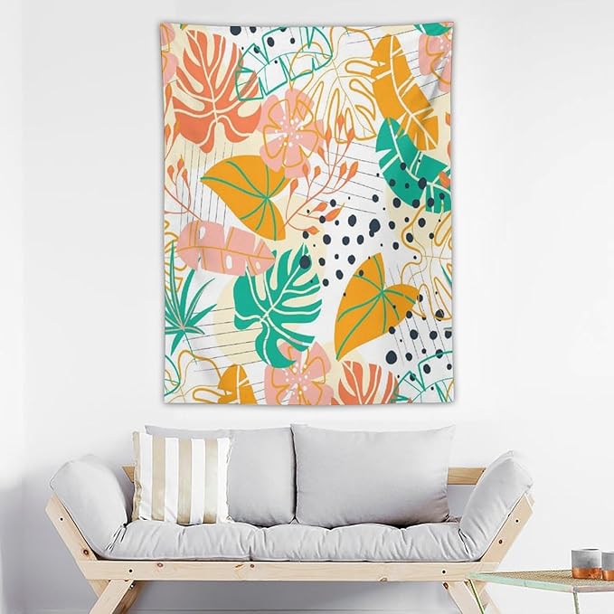 ICMOLYYENLO Tropical Palm Leaves Wall Tapestry, Wall Art for Room Decoration Beautiful Wall Hanging for Bedroom Living Room Dormitory Apartment 60x60 Inch