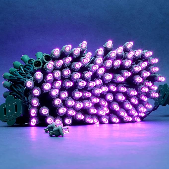 200 Count Pink Wide Angle LED Christmas Lights, 66 ft Green Wire UL Certified Commercial Grade 5mm Holiday String Light Set (Pink)