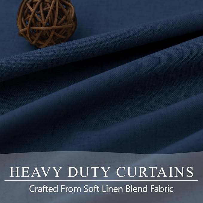 Navy Blue Blackout Curtains 108 Inches Long 2 Panel Large Window Back Tab Pleated Heavy Thick Linen Insulated Thermal Curtains Summer Heat Blocking Light Weight Black Out Drapes for Sliding Glass Door