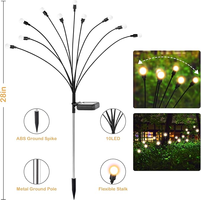 Solar Lights Outdoor Decoration, Waterproof Xmas Outdoor Lights Decor for Yard, Patio, Garden, and Front Porch, 80 LEDs Swing with The Wind (8 Pack, Warm White)