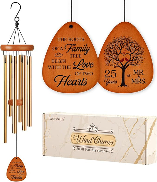25th Wedding Anniversary Wind Chime, Happy 25th Anniversary Romantic Gifts for Couple, Parents, Wife, Husband, Friends, Sliver Wedding Anniversary's Keepsake Gifts Ideas