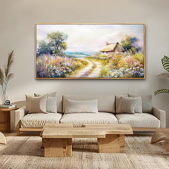 ZUITINGHUA Wood Framed Canvas Wall Art For Living Room Large Wall Decor For Office Bedroom Decoration Country Road Landscape Pictures Farmhouse Paintings Artwork Mural Aesthetic Home Decor 30x60 In