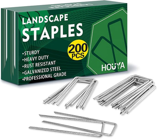 200 Pack Landscape Staples 4 Inch 12 Gauge Garden Stakes Galvanized Garden Staples Ground Pins Anti-Rust Ground Stakes for Weed Barrier, Irrigation Tubing, Yard Lawn, Landscape Fabric