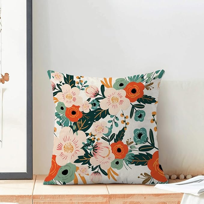 CXMEIFLY Spring Pillow Covers 20 x 20 Inch Set of 2 for Watercolor Flowers Decor Throw Pillows Pink Red Green Plant Floral Outdoor Decorative Cushion Cases for Couch Bed Decorations