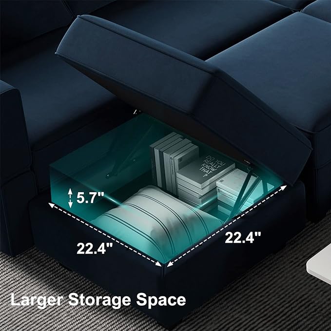 Belffin Modular Velvet Sectional Sofa with Chaise Lounge Sectional Sleeper Sofa with Storage Chaise Bed Couch for Living Room Blue
