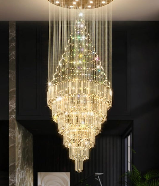 Flashing God D48''X H120''High Ceiling Chandelier Crystal Raindrop Chandeliers Large Villa Chandelier Entrance Foyer Hight Ceiling Lighting LED Dimmable 2700K-4500K-6000K 24 LED Bulbs Include