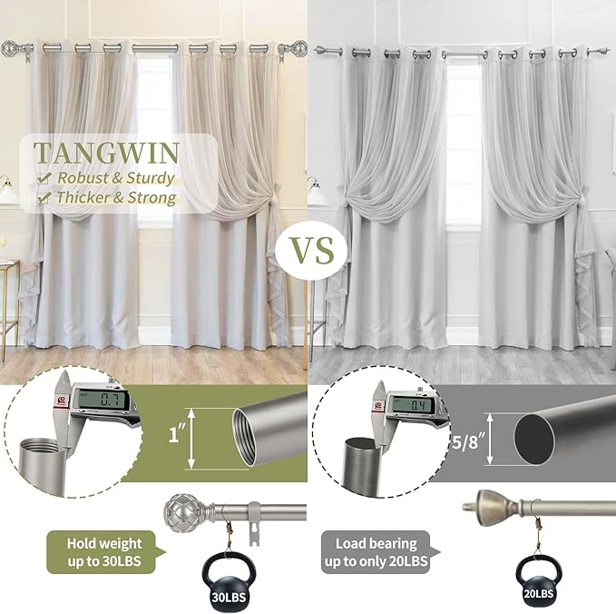 Silver Adjustable Curtain Rods for Windows:18-60 Inch Farmhouse Heavy Duty Curtain Rod for Bedroom Living Room,Boho Decorative Rustic Drapery Rods with Vintage Coastal Finial,Antique Silver