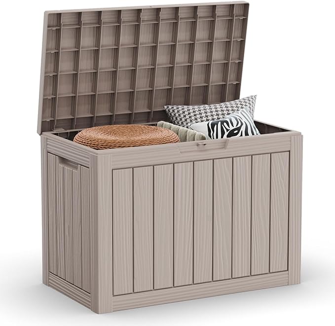 Vixzen 45 Gallon Resin Deck Box, Lockable Outdoor Storage Box for Patio Cushions Storage Furniture,Garden Tools, Pool Supplies, Weatherproof and UV Resistant