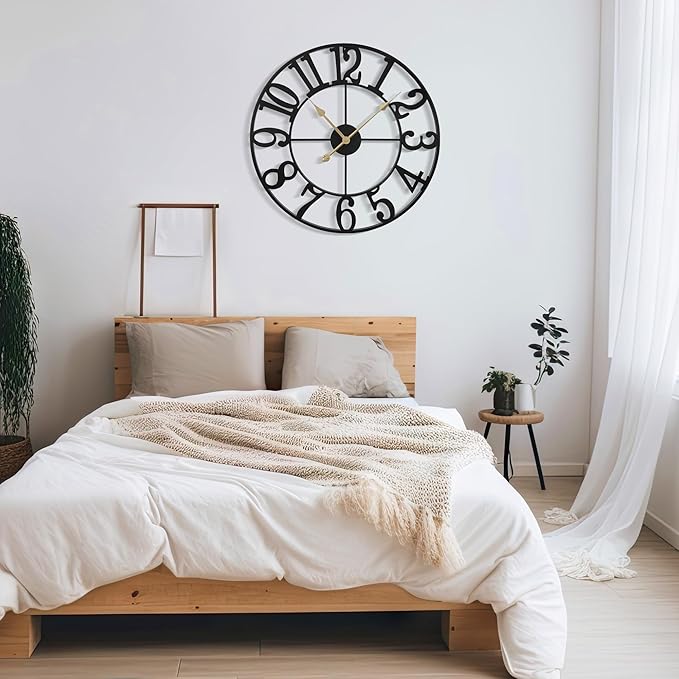 Large Wall Clock for Living Room Decor - 100cm/ 40 Inch Nearly Silent Non-Ticking Metal Wall Clocks Battery Operated, Vintage Decorative Modern Wall Clock for Bedroom, Office, Farmhouse Decor