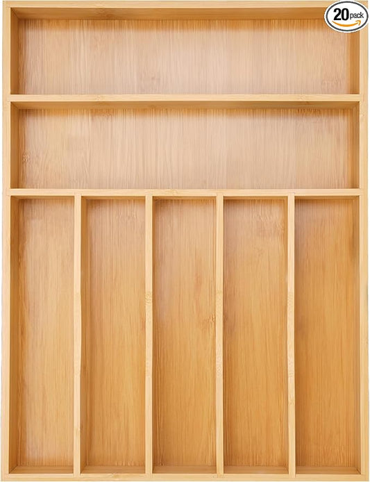 Silverware Organizer Kitchen Drawer Organizer Utensil Organizer Bamboo Silverware Holder Cutlery Organizer in Drawer Flatware Organizer Tray(7 slots, Natural