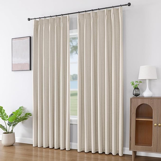Joydeco Pleated Curtains for Living Room Bedroom, Linen Drapes 90 inch Length 2 Panels Set, Blackout Thermal Insulated Curtain(Ecru,40'' Wx90'' L)
