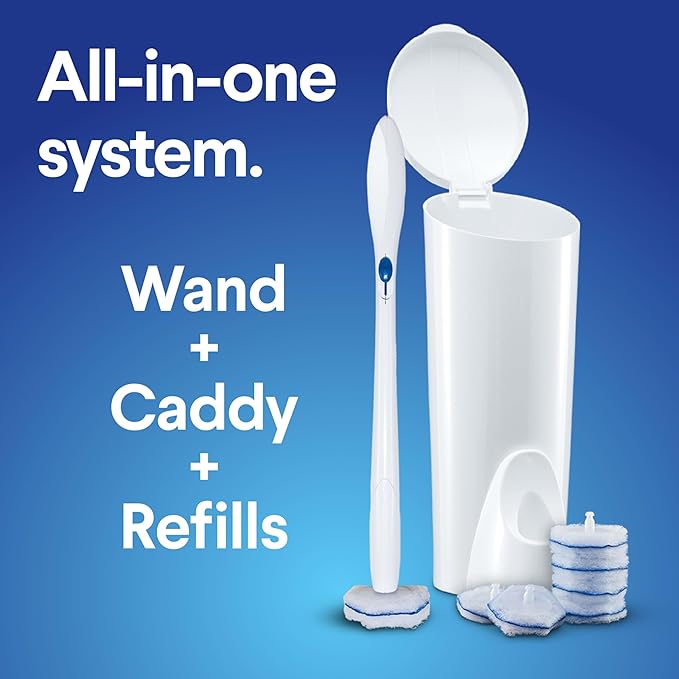 Clorox Original Cleaning System, ToiletWand, Storage Caddy, 6 Refill Heads, Dorm Room Essentials, (Package May Vary)