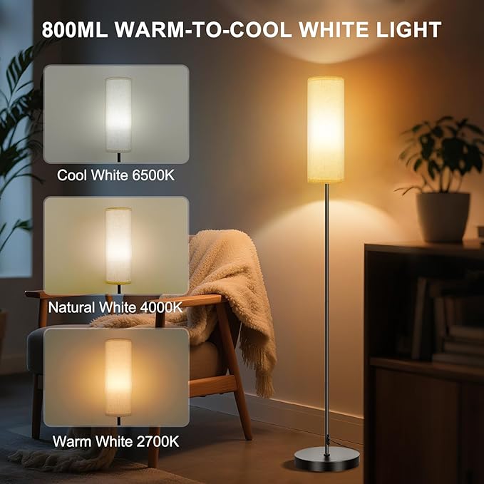 FRIDEKO HOME Floor Lamps for Living Room, Dimmable 3 Colors Temperature, Modern Corner Floor Lamp with Remote, Tall Standing Lamps for Kid Room Bedroom, Foot Switch, Beige Shade, 9W RGB LED Bulb