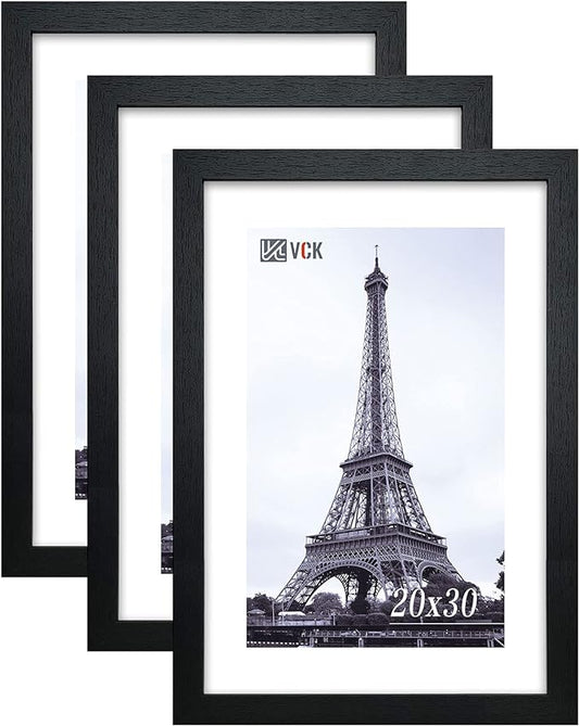VCK Poster Frames 20x30 Black 3-Pack, Solid Wood Picture Frames for Wall Mounting Hanging Art and Puzzle Frame