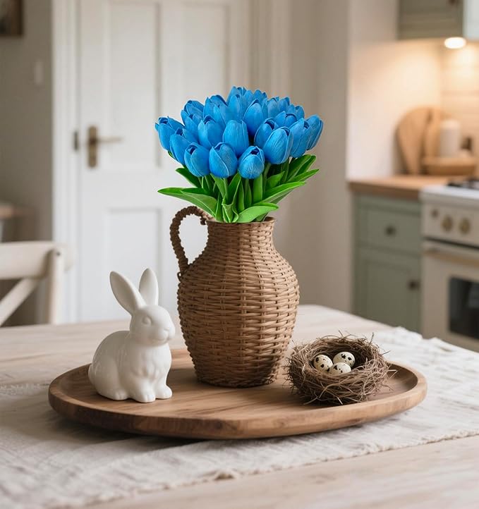 Fake Flowers Tulips Artificial PU Flower 15 Stems Real Touch Faux Tulips Flowers Mother's Day Easter Valentine’S Day Gifts in Home Kitchen Wedding Dining Table Decorations