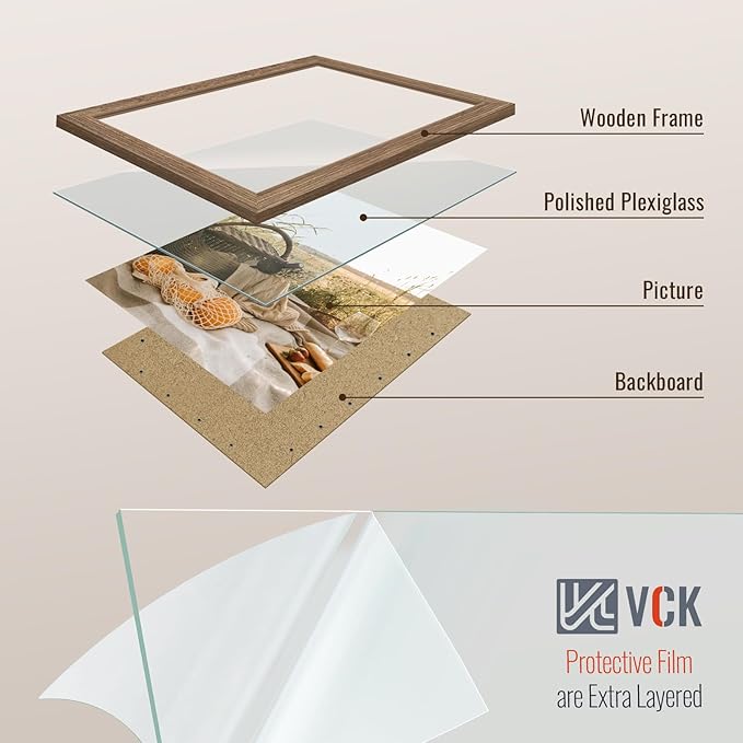 VCK 13x19 Picture Frame 3 Pack - Brown Walnut, Natural Textured Solid Wood Frame, Wall Gallery Frame