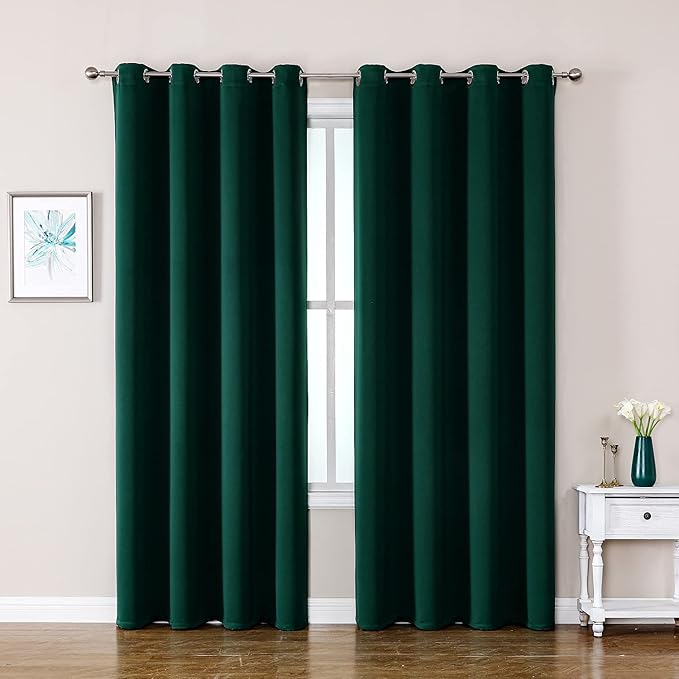 ChrisDowa Blackout Curtains 80 Inches Long 2 Panels Set for Living Room, Grommet Thermal Insulated Room Darkening Curtains for Bedroom (Forest Green, 52 x 80 Inch)