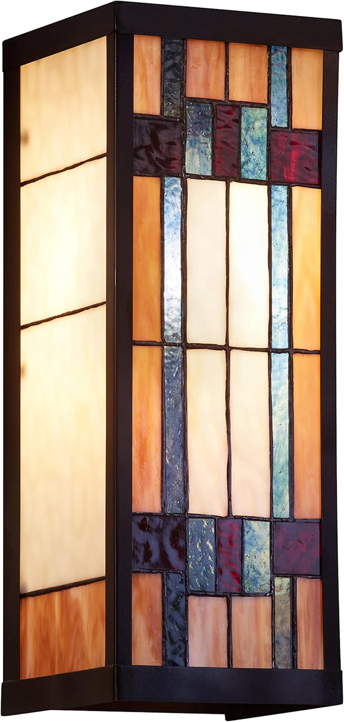 RIVER OF GOODS Art Deco Stained Glass Outdoor Light Fixture - Large Exterior Outdoor Wall Lights for House, Patio, Porch, Garage - Wall Mount Lighting Fixtures - 16.25" H - Faye