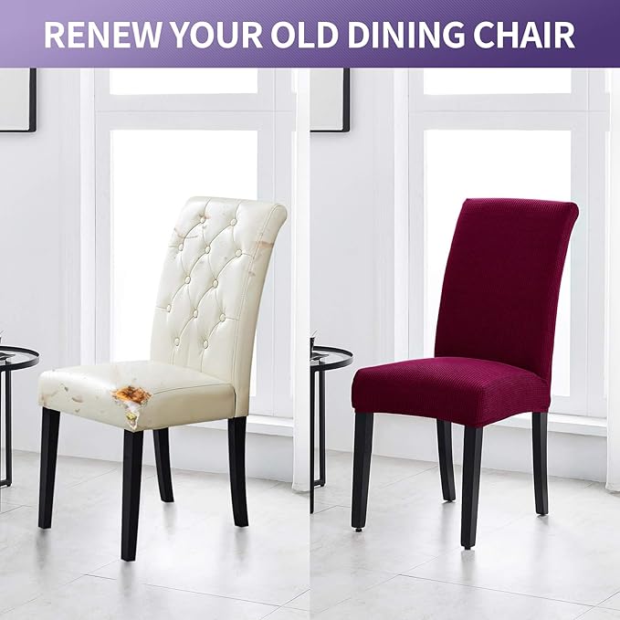 Joccun Chair Covers for Dining Room Set of 6,Dining Chair Slipcovers Stretch Dining Room Chair Covers Seat Protector,Washable Parsons Chair Cover for Home,Banquet(Wine Red,6 Pack)