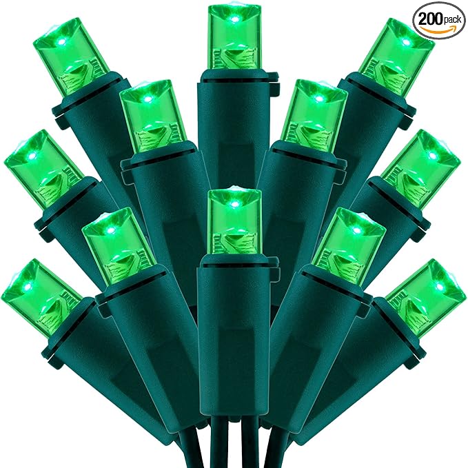 200 Count Green Wide Angle LED Christmas Lights, 66 ft Green Wire UL Certified Commercial Grade 5mm Holiday String Light Set (Green)