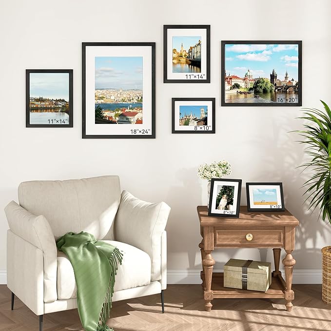 IBUYKE 11 x14 Picture Frame,Solid Oak Wood 11x14 Photo Frame with Mat to 8x10,11x14 Picture Frames With Tempered Glass,Wall Mount Display,Home Decor,Black Oak 14 x 11 Frame,UWPF1114B