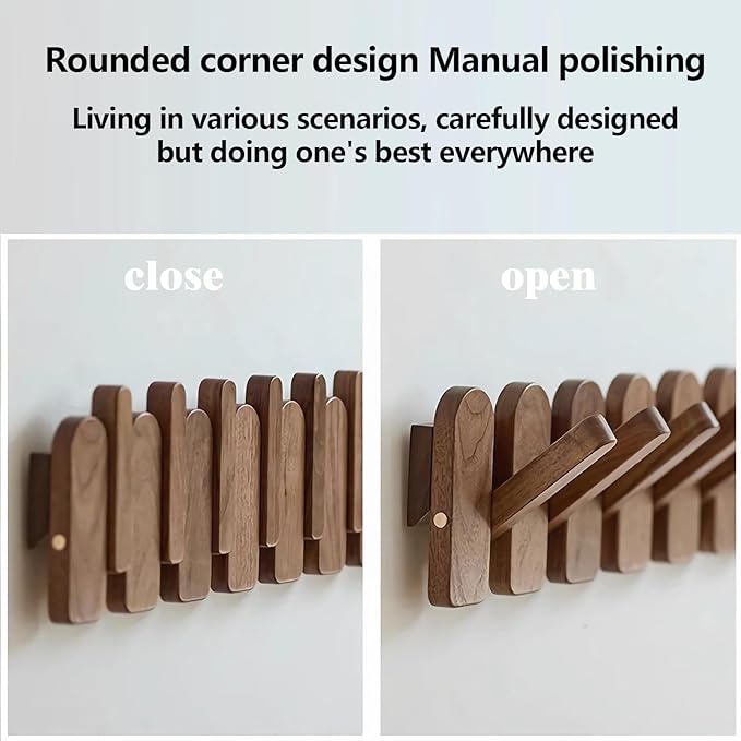 Wall Mounted Piano Key Hanger | Flip Style Hook | Entrance Wall Art Hook, Made of Oak Wood (3 Times Painted, 4 Times Polished) (Arc Beech, 12Hooks)