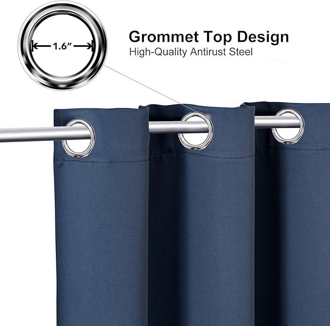 ChrisDowa Grommet Blackout Curtains for Bedroom and Living Room - 2 Panels Set Thermal Insulated Room Darkening Curtains (Stone Blue, 52W x 95L)