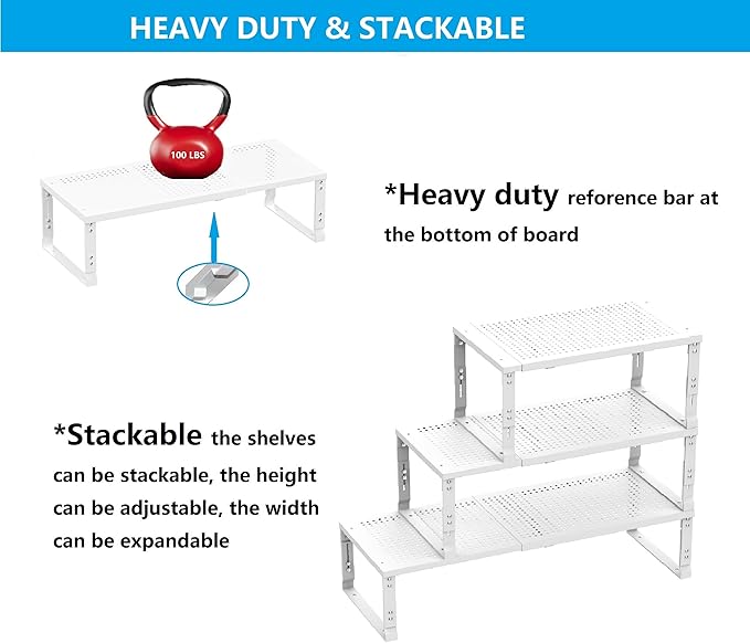 Expandable Spice Rack,Stackable Storage for Cabinet, Multi-Functional Kitchen Shelving,Height-Adjustable,Sustainable Organizer Solution(1Pack/White/Large)