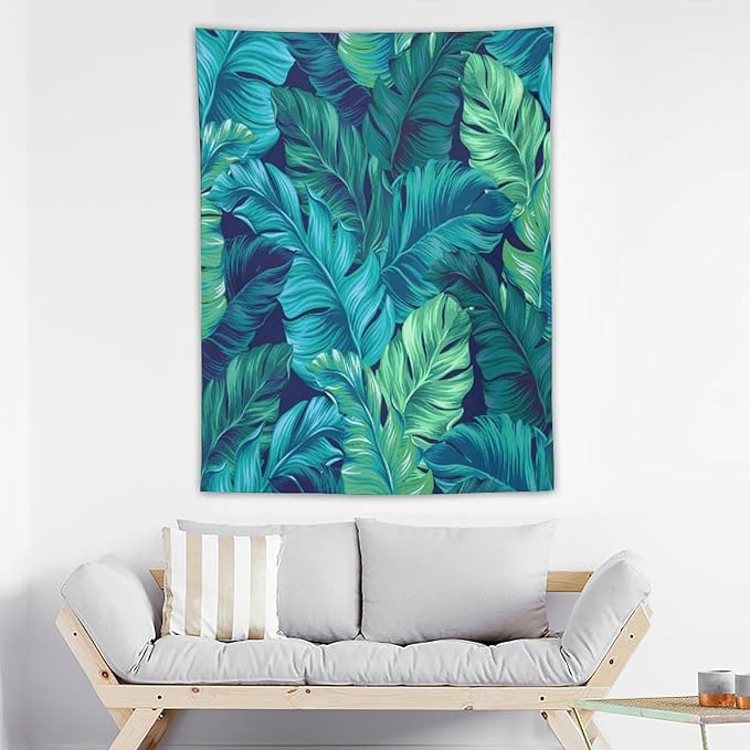 ICMOLYYENLO Tropical Green Plant Tapestry, Green Palm Leaves Natural Landscape Print Wall Tapestry for Bedroom Living Room Dormitory 50x60 Inch
