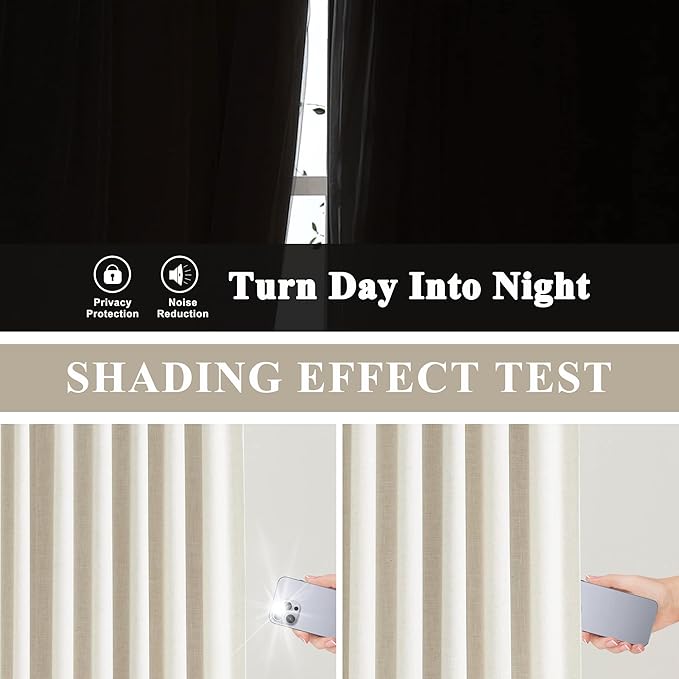 Vision Home Natural Pinch Pleated Full Blackout Curtains Linen Blended Room Darkening Window Curtains 63 inch for Living Room Bedroom Thermal Insulated Pinch Pleat Drapes with Hooks 1 Panel 60"Wx63"L