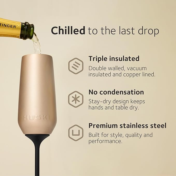 Huski Champagne Flute | NEW | Award-winning Design with Detachable Stem | Premium Stainless Steel Champagne Glass with Lid | Triple Insulated Tumbler | 8oz Capacity | Great Gift (Black)