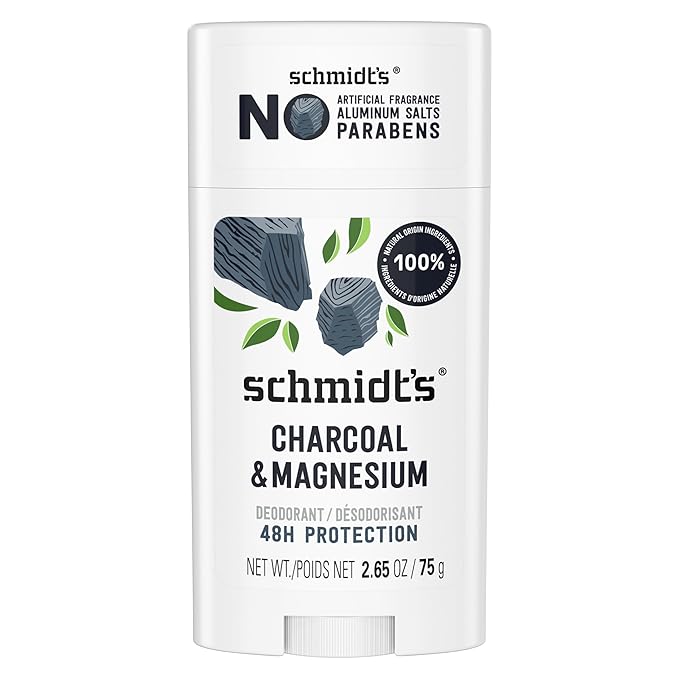 Schmidt's Aluminum-Free Vegan Deodorant Charcoal & Magnesium with 24 Hour Odor Protection, for Women and Men, Natural Ingredients, Cruelty-Free, 2.65 oz