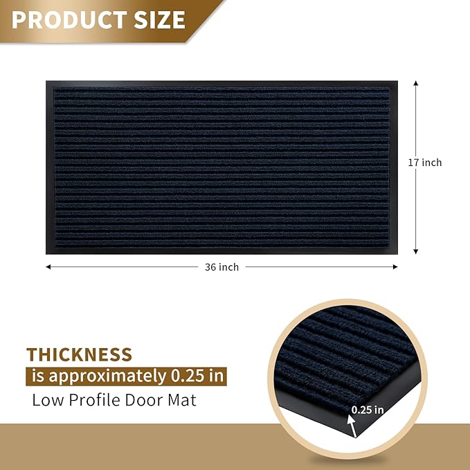 Yimobra Front Door Mat Outdoor Indoor Entrance, 100% Waterproof All-Season All Weather Doormat, Welcome Matt Outside Entry, Non Slip, Low Profile, Heavy Duty Patio Porch Floor Mats,36 x 17,Navy Blue