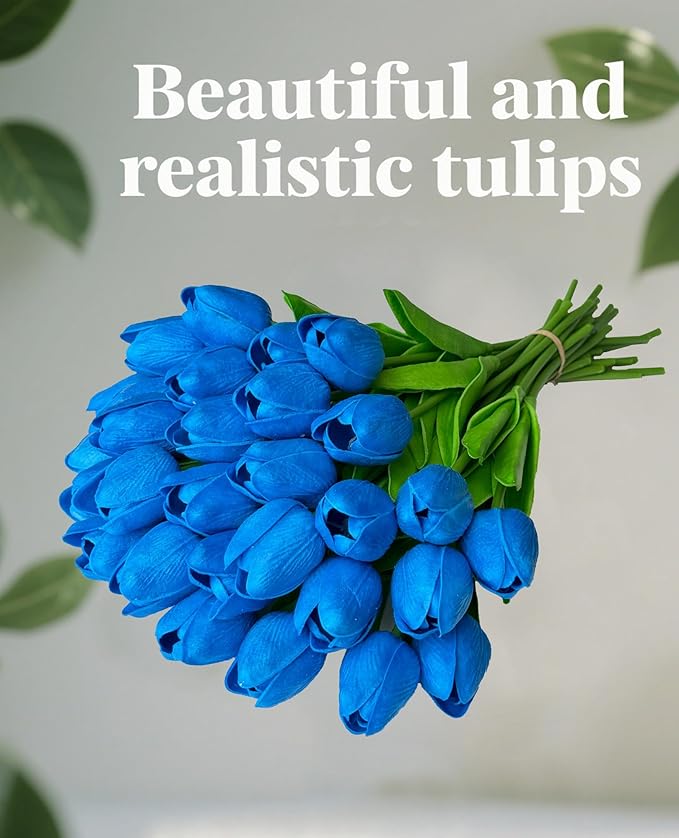 Artificial Tulips Flowers Long Stem Faux Tulips 15PCS Real Touch Fake Tulip for Vase Farmhouse Kitchen Spring & Wedding Home Decor