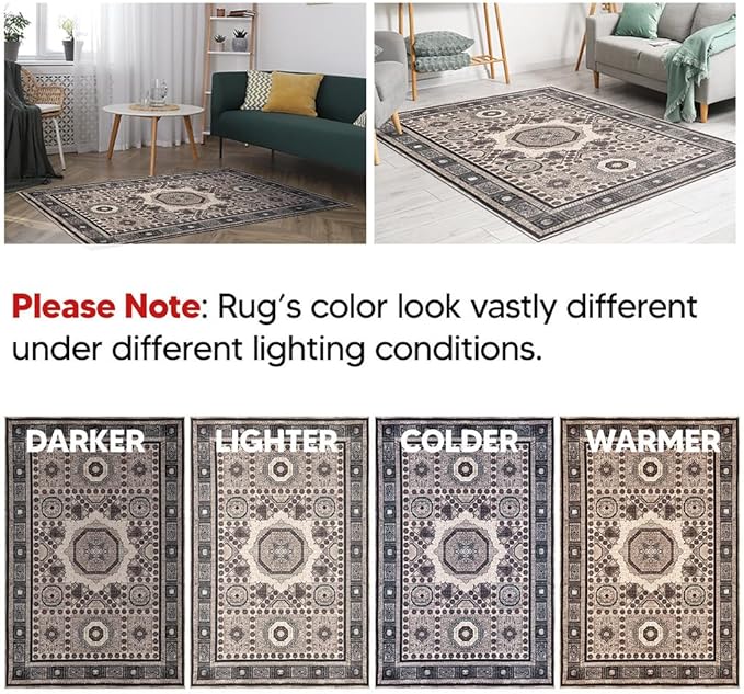 Keen Home Design 4x6 Rug - Machine Washable Area Rug with Non-Slip Backing, Ideal for Living Room, Dining Room, Bedroom - Vintage, Easy Clean, Durable, Low Pile Rug - (4' x 6')
