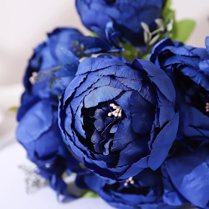 Duovlo Artificial Peony Silk Flowers Fake Flowers Vintage Wedding Home Decoration,Pack of 1 (Navy)