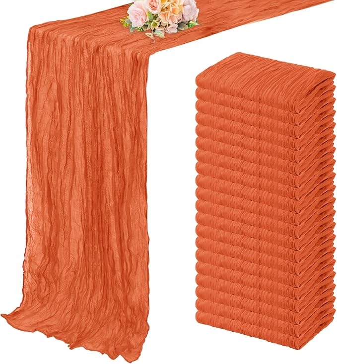 Orange Cheesecloth Table Runner 20 Pack 10FT Boho Fabric Rustic Cheese Cloth Table Runner for Wedding 20 x 120 Inch Long Bridal Shower Baby Shower Gauze Sheer Birthday Party Table Decorations