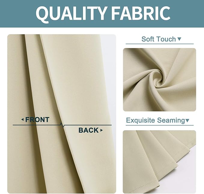 ChrisDowa Room Darkening Curtains 108 Inches Long 2 Panels Set for Living Room, Grommet Thermal Insulated Blackout Curtains for Bedroom (Beige, 52 x 108 Inch)