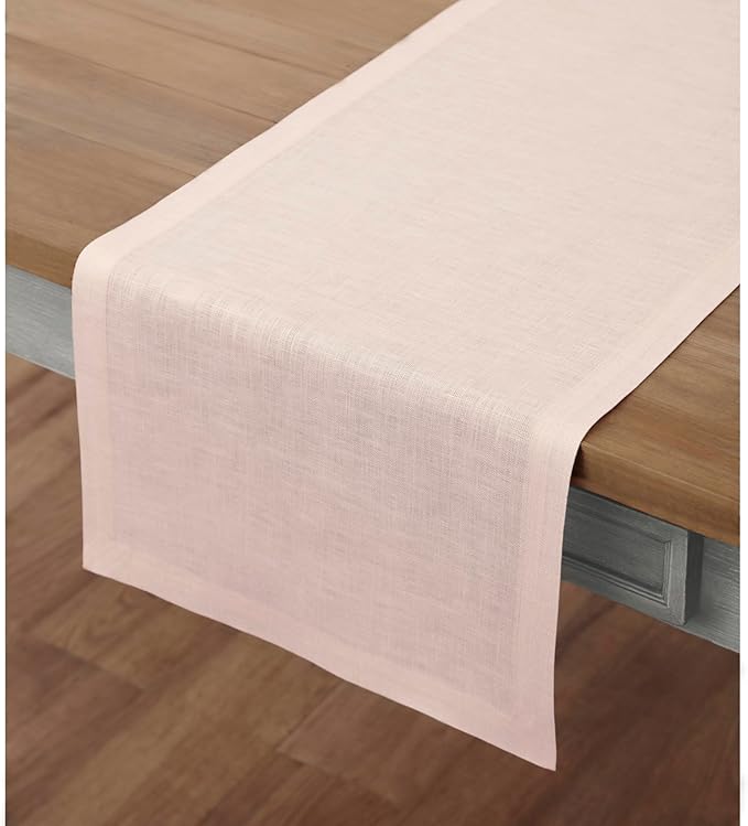 Solino Home Linen Pink Table Runner 60 Inches - 100% Pure Linen Small Table Runner 14 x 60 Inch Ideal for Dresser and Coffee Tables - Halloween - Fete