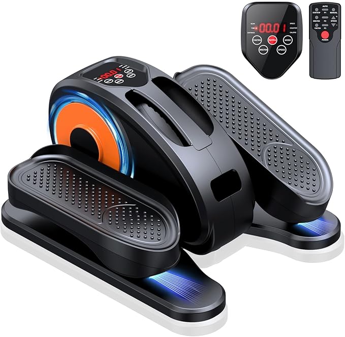 Under Desk Elliptical Machine, Quiet & Portable Seated Pedal Exerciser with 12 Adjustable Speeds & Remote Control, Low-Impact Electric Ellipse Leg Exerciser for Cardio & Strength
