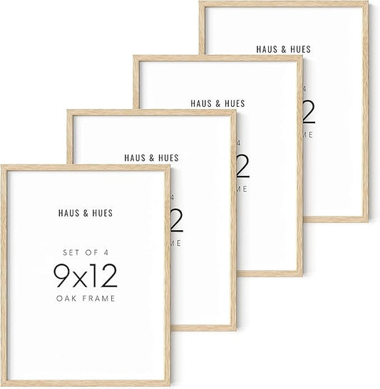 HAUS AND HUES Set of 4 Wooden Frames - 9x12 Picture Frames, Natural Wood, Beige Oak